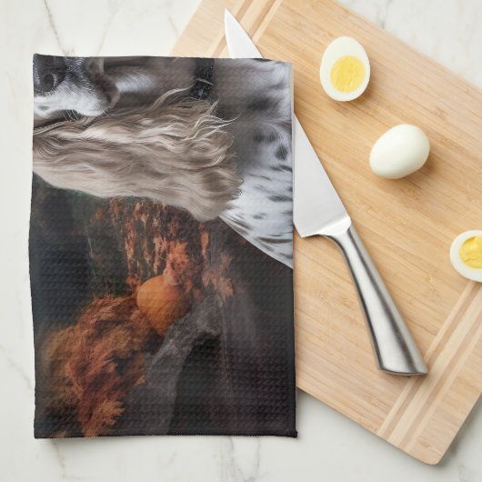 Linge De Cuisine Cocker Spaniel Halloween effroi (Quart Plié)