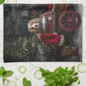 Linge De Cuisine Cocker Spaniel Snowy Sleigh Décor de Noël (Plié)