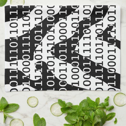 Linge De Cuisine Code binaire Zebra noir et blanc (Plié)