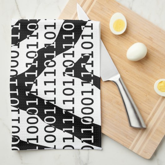 Linge De Cuisine Code binaire Zebra noir et blanc (Quart Plié)