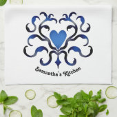 Linge De Cuisine Coeur bleu médiéval (Plié)