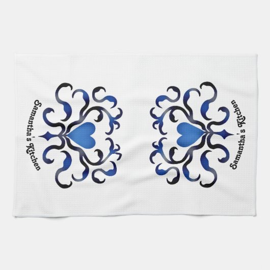 Linge De Cuisine Coeur bleu médiéval (Horizontal)