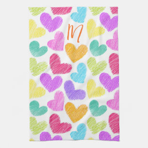 Linge De Cuisine Coeur coloré mignon Pastel Valentine Love Monogram