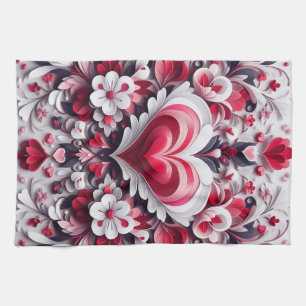 Linge De Cuisine Coeur de la Saint-Valentin coloré et fleuri