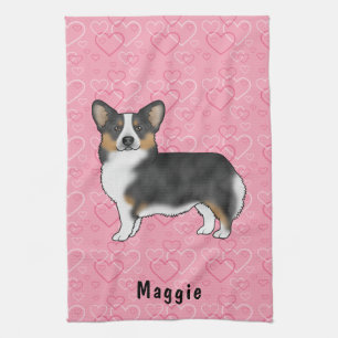 Linge De Cuisine Cœur de Pembroke Welsh Corgi noir tricolore avec n