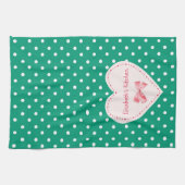 Linge De Cuisine Coeur de vert vert avec le nom (Horizontal)