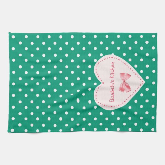 Linge De Cuisine Coeur de vert vert avec le nom (Horizontal)