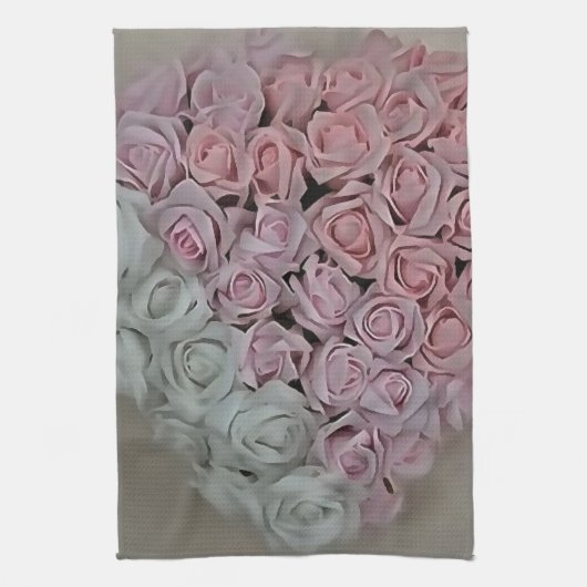 Linge De Cuisine Coeur des roses roses et blanches (Vertical)
