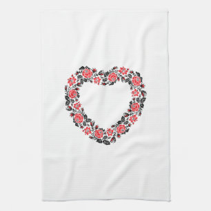 Linge De Cuisine Coeur d'origine des fleurs de roses rouges de poin
