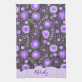 Linge De Cuisine Coeur gris violet blanc et nom floral (Vertical)