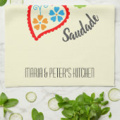 Linge De Cuisine Coeur populaire portugais avec mot saudade (Plié)