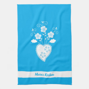 Linge De Cuisine Coeur romantique bleu portugais