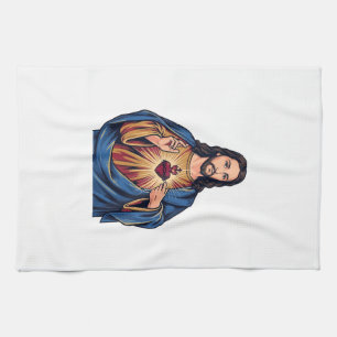 Linge De Cuisine Cœur Sacré Gravure Vintage Vecteur Religieux De