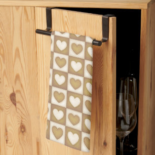 Linge De Cuisine Cœurs à carreaux en crème blonde