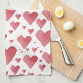 Linge De Cuisine Coeurs aquarelle (Quart Plié)