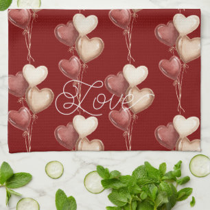 Linge De Cuisine Cœurs Ballons Rouge Crème Amour 