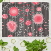 Linge De Cuisine Coeurs blancs et gris et fleurs florales (Plié)