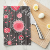 Linge De Cuisine Coeurs blancs et gris et fleurs florales (Quart Plié)