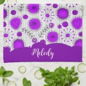 Linge De Cuisine Coeurs blancs violet blanc Whimsical fleurs nom fl (Plié)