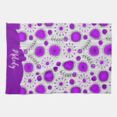 Linge De Cuisine Coeurs blancs violet blanc Whimsical fleurs nom fl (Horizontal)
