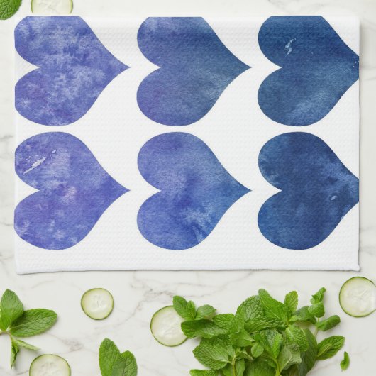 Linge De Cuisine Coeurs bleus (Plié)