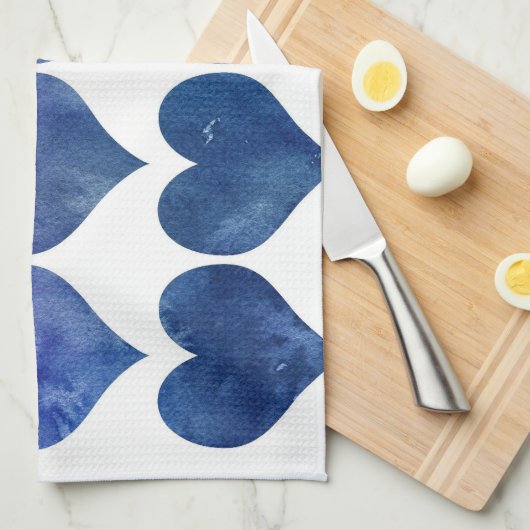 Linge De Cuisine Coeurs bleus (Quart Plié)