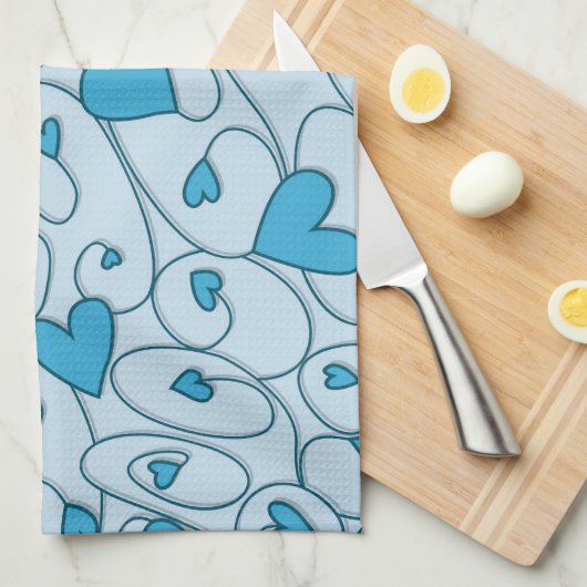 Linge De Cuisine Coeurs bouclés bleus (Quart Plié)