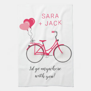 Linge De Cuisine Cœurs d'amour Bicyclette Saint-Valentin Personnali