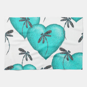 Linge De Cuisine Coeurs d'amour et libellules Turquoise