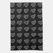 Linge De Cuisine Coeurs d'amour gris noir (Vertical)