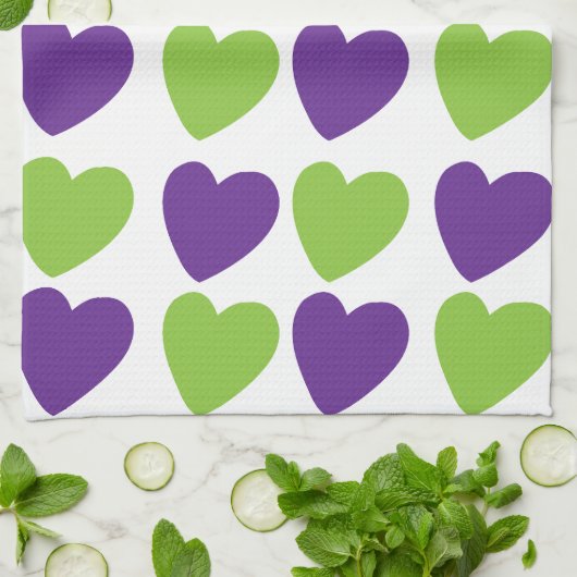 Linge De Cuisine Coeurs d'amour vert pourpre (Plié)