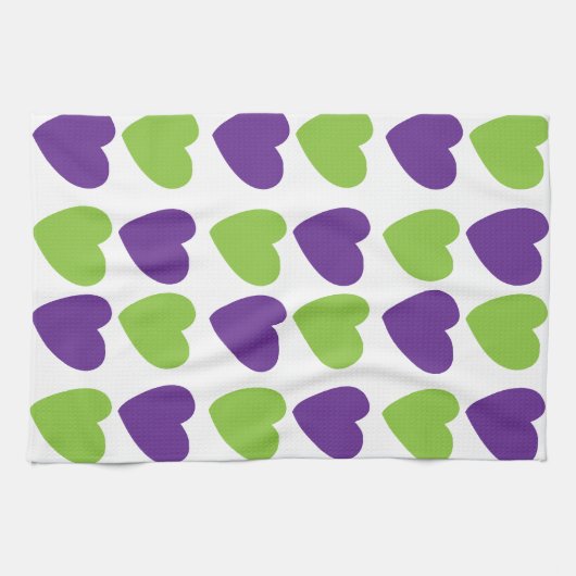 Linge De Cuisine Coeurs d'amour vert pourpre (Horizontal)