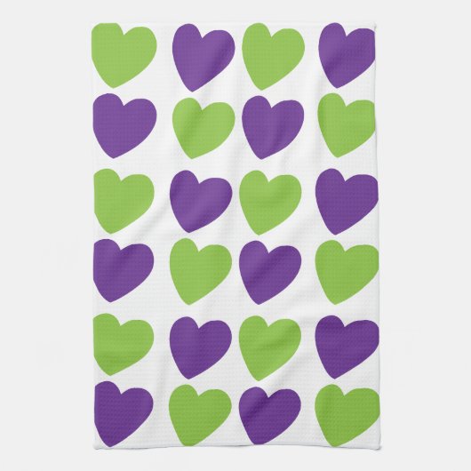 Linge De Cuisine Coeurs d'amour vert pourpre (Vertical)