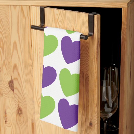 Linge De Cuisine Coeurs d'amour vert pourpre (Pliage en tiers)