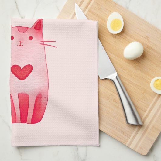 Linge De Cuisine Coeurs de chat rose pâle (Quart Plié)