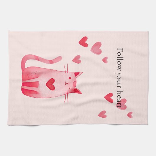 Linge De Cuisine Coeurs de chat rose pâle (Horizontal)