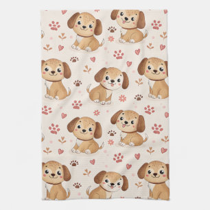 Linge De Cuisine Cœurs de chiot mignons motif aquarelle (1)