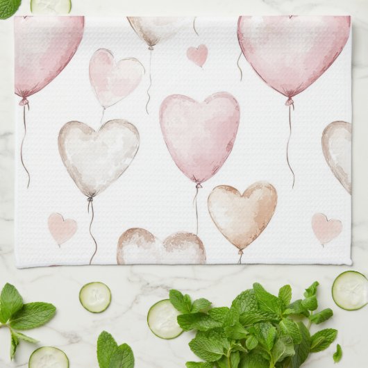 Linge De Cuisine Cœurs de crème rose (Plié)