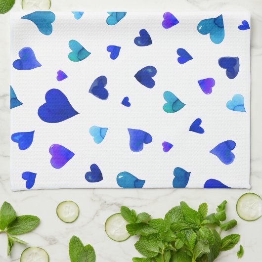 Linge De Cuisine Coeurs de la Saint Valentin - bleu (Plié)