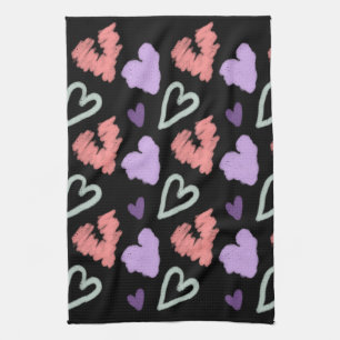 Linge De Cuisine Cœurs de la Saint-Valentin motif dessiné à la main