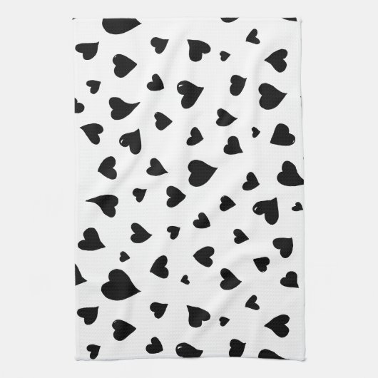 Linge De Cuisine Coeurs de la Saint Valentin - noir et blanc (Vertical)