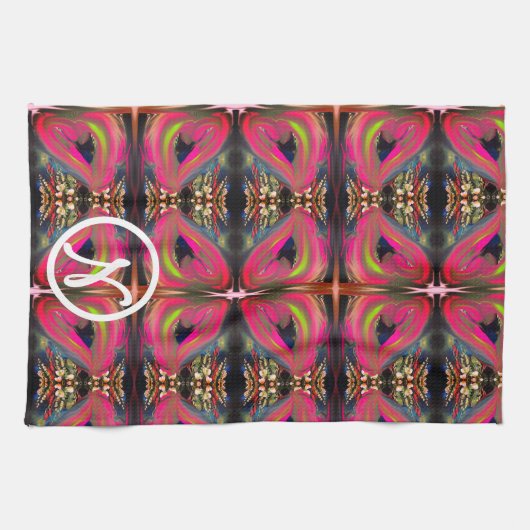 Linge De Cuisine Coeurs de néon rose (Horizontal)