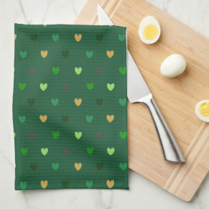 Linge De Cuisine Coeurs de Polka sur vert de forêt