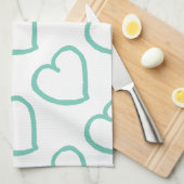Linge De Cuisine Coeurs dessinés à la main bleu sur blanc (Quart Plié)