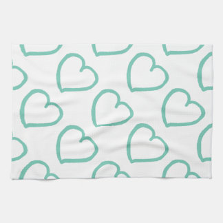 Linge De Cuisine Coeurs dessinés à la main bleu sur blanc