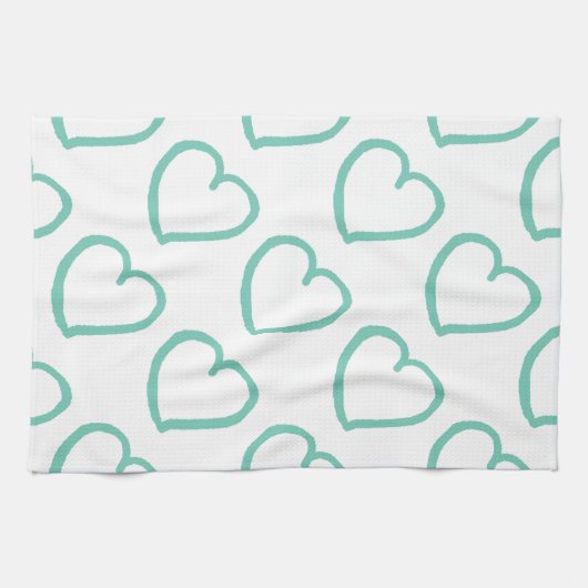 Linge De Cuisine Coeurs dessinés à la main bleu sur blanc (Horizontal)