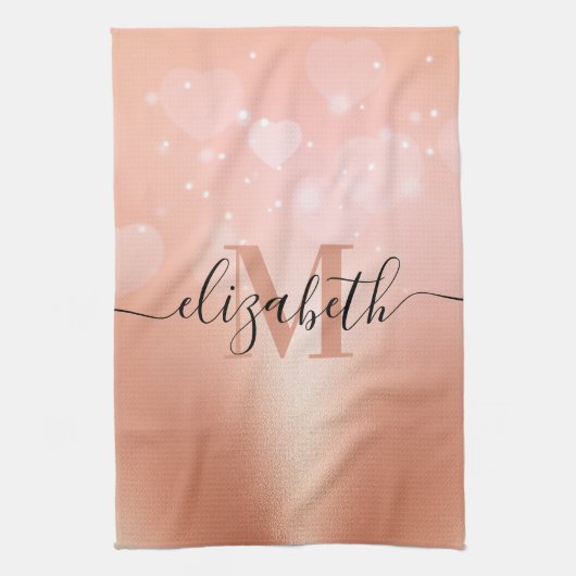 Linge De Cuisine Coeurs d'or rose (Vertical)