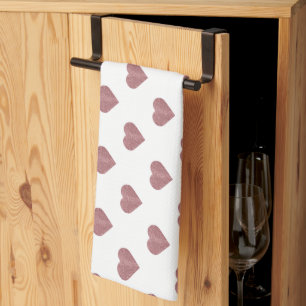 Linge De Cuisine Cœurs en or rose pailleté sur fond blanc