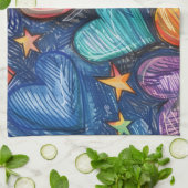 Linge De Cuisine Coeurs et étoiles dessinés à la main (Plié)