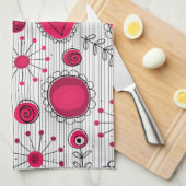 Linge De Cuisine Coeurs et fleurs blancs et rouges blancs (Quart Plié)